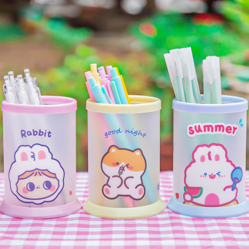 Creative Frosted Transparent Cartoon Pen Holder Student DIY Waterproof Round Pen Box