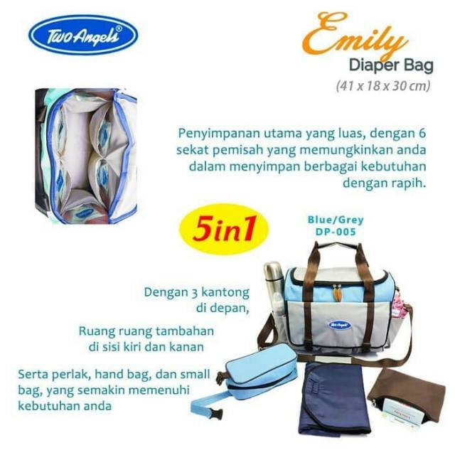 Diapers Bag  Emily Two angels 5in1 Tas Perlengkapan Baby / Diapersbag Baby / TAS PERLENGKAPAN BAYI / TAS BABY / TAS TRAVEL BABY