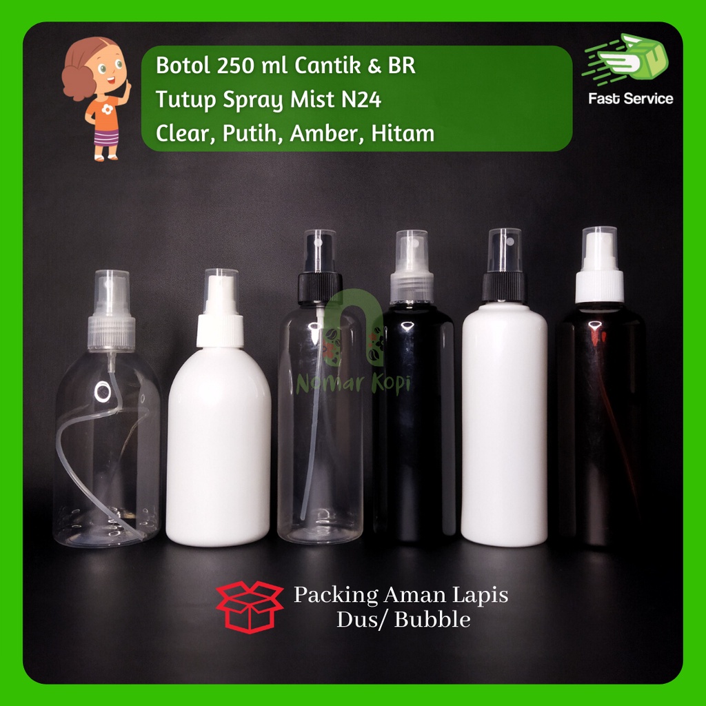 BOTOL 250ML CANTIK CLEAR SPRAY NECK 24 PET TEBAL PARFUME SANITIZER KOSMETIK