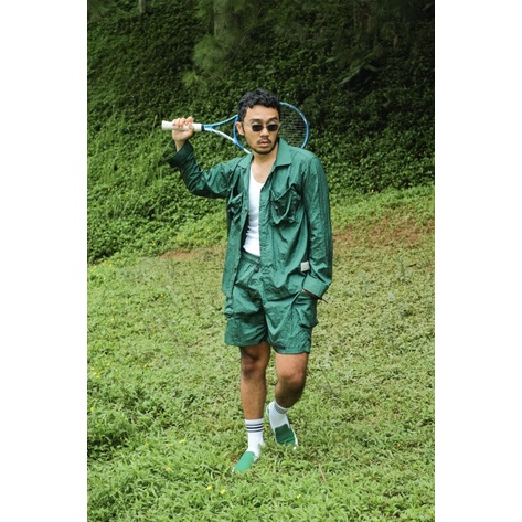 JAVAJONES One Set Nylon Shirt and Shorts Green Bottle | Kemeja Pria Wanita