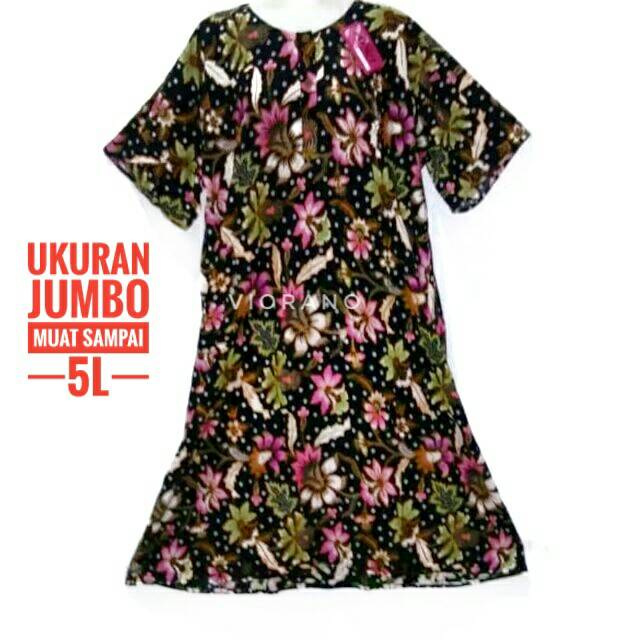 Daster Ibu 5L Rayon Super Kancing Depan Daster Wanita Jumbo Batik Suju Lengan Pendek Muat Besar