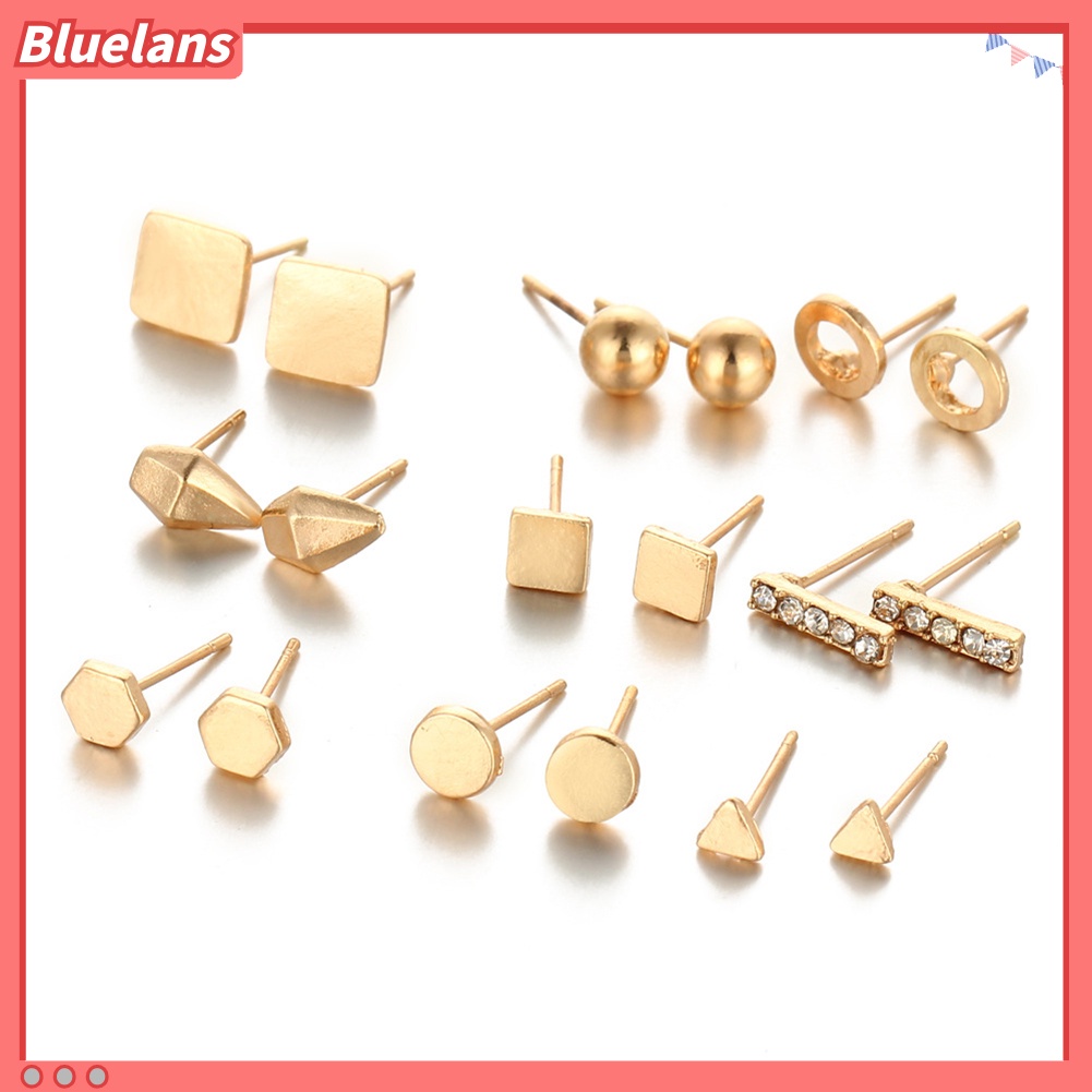 Bluelans 9 Pairs Women Fashion Punk Square Triangle Round Geometric Stud Earrings Set