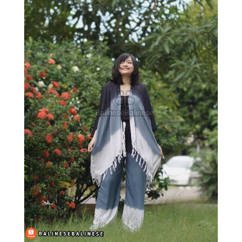 Setelan Cardigan Kulot Rumbai Tie Dye Gradasi Normal Quality