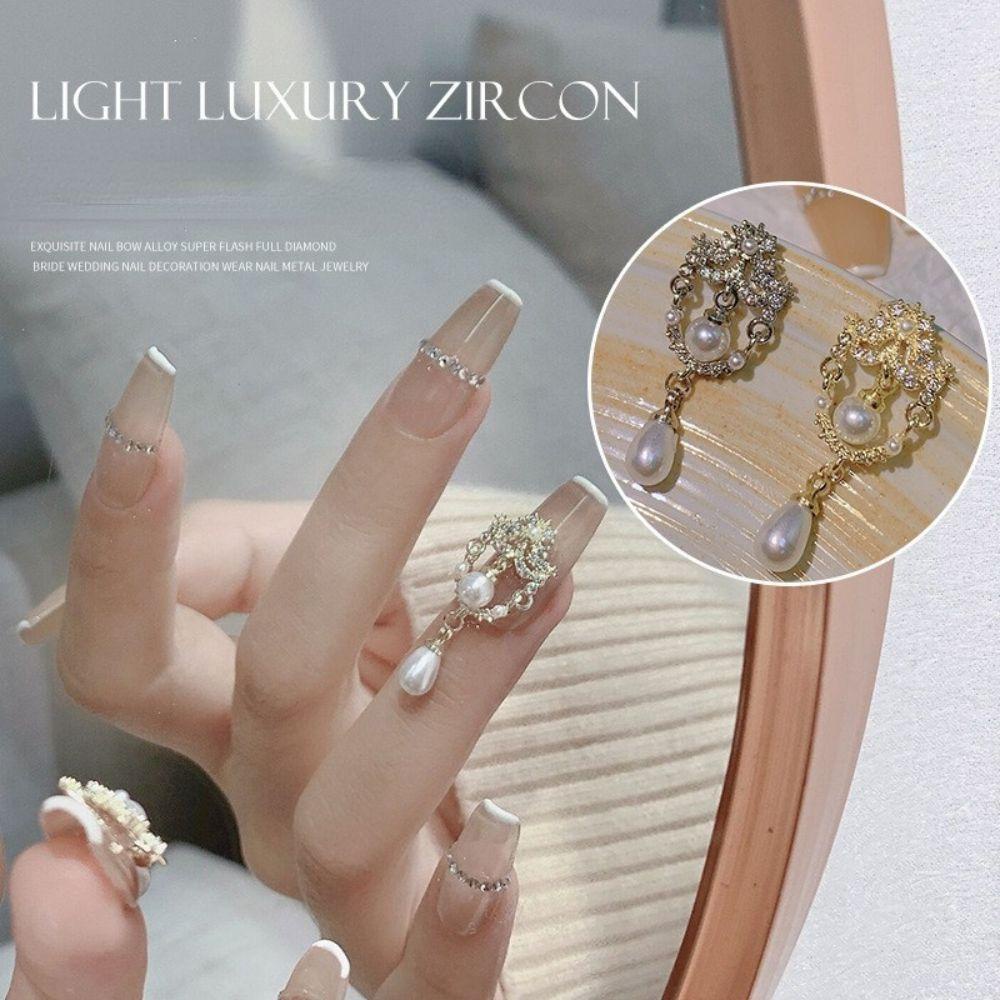 AUGUSTINA Agustina Wanita Pesona Kuku Mutiara Imitasi Cahaya Mewah Kuku Kecantikan Salon Kuku DIY Bahan Kuku 3D Dekorasi Kuku