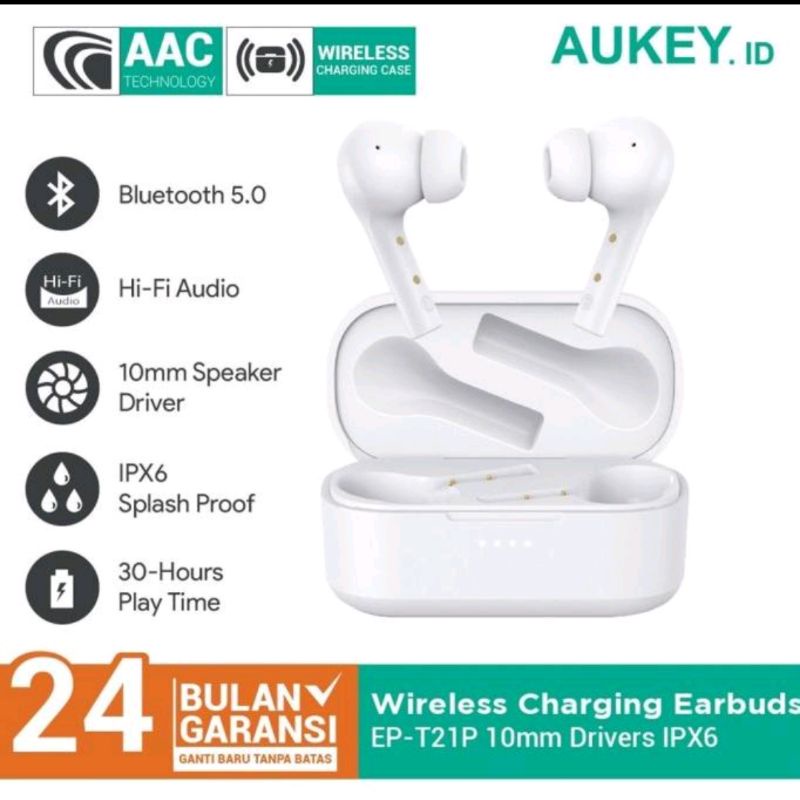 Headset/TWS Aukey EP-T21P Wireless Charging Earbuds Drivers 10 mm,IPX6 Garansi Resmi Aukey Indonesia