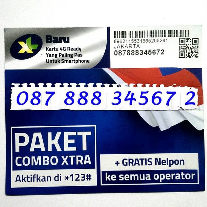 Perdana Nomor Cantik XL 4G Murah ABAB 087 888 34567 2
