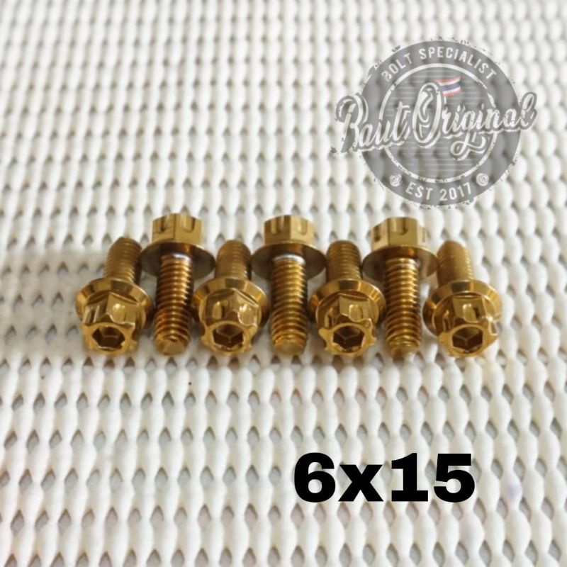 Baut probolt 6x15 gold new model drat 10 panjang 1.5cm Heng thailand