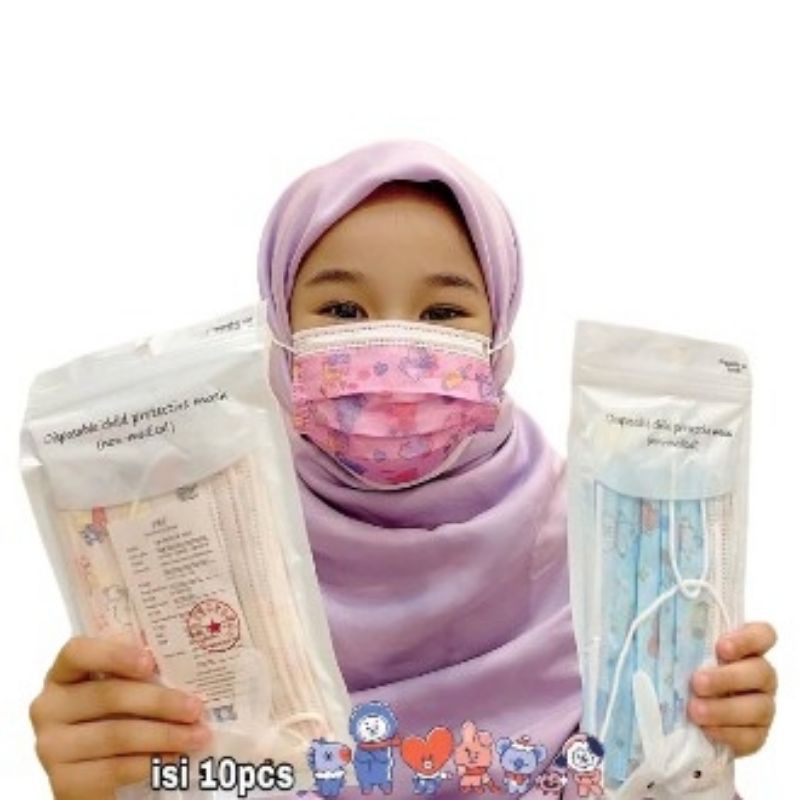 Masker 3Ply Anak BTS Anak/ BT21 ANAK ISI 10PC //Masker Fashion Anak/Surgical Mask Anak/Masker Anak