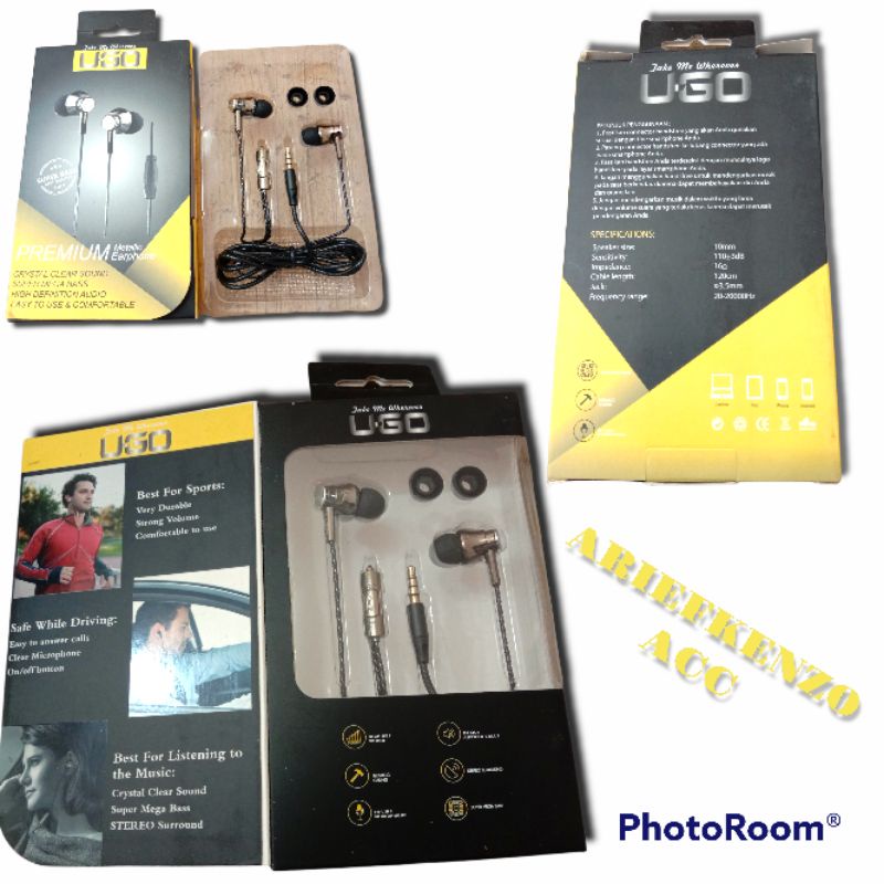 Headset Earphone UGO Premium HM-02 Metalllic Super Bass Best Quality