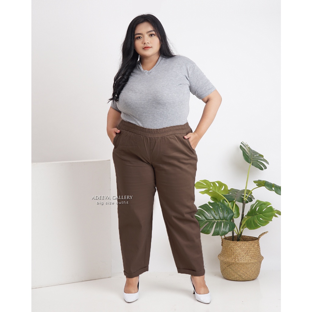 ADEEVA Kenzie Super Jumbo Celana Panjang Wanita Jumbo Katun Twill Stretch