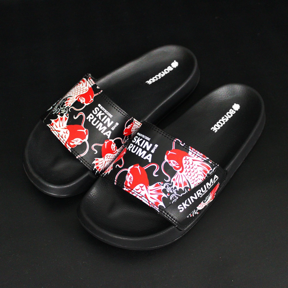 Sendal Selop Pria Wanita Distro Boyscode X Skinruma Red Koi Fish / Sendal Slip On Pria / Sendal Slide Pria / Sendal Slop Pria