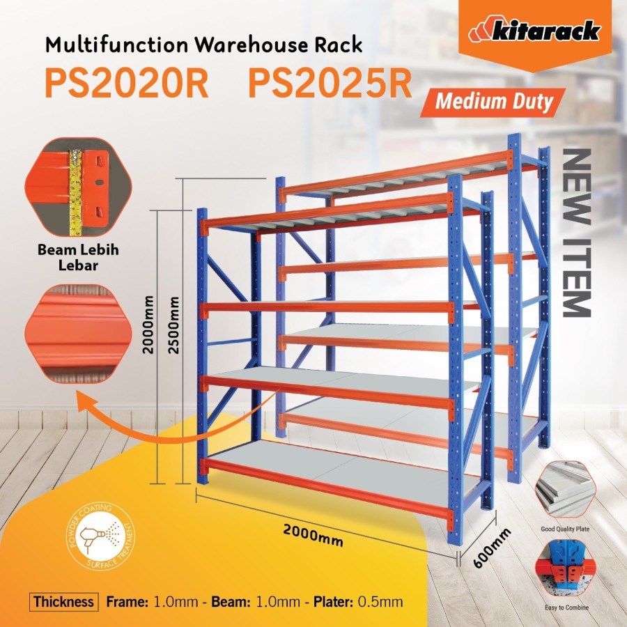 Rak Gudang Serba Guna KITARACK Jointer 2 meter PJ2020 Medium Duty