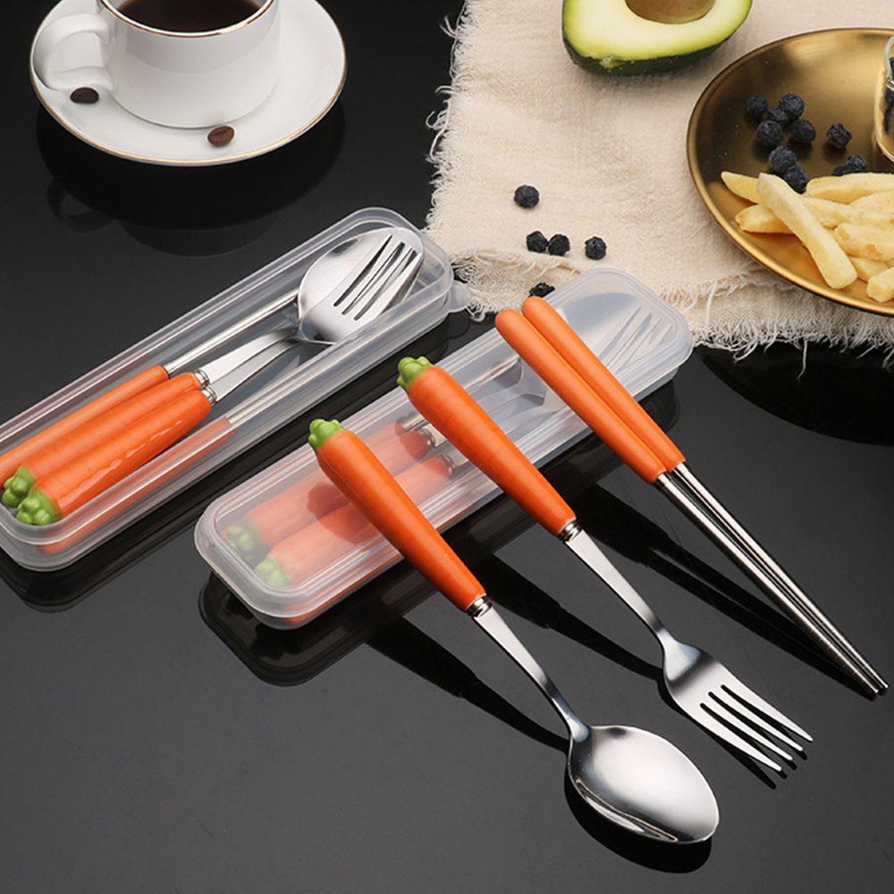 Top Set Alat Makan Wortel Sendok Garpu Sumpit Kit Gagang Keramik Stainless steel