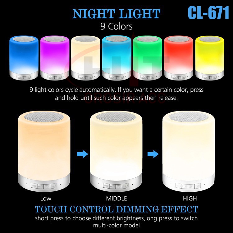 Speaker Bluetooth CL-671 Smart Touch RGB Nigh Light Lamp LED Disco