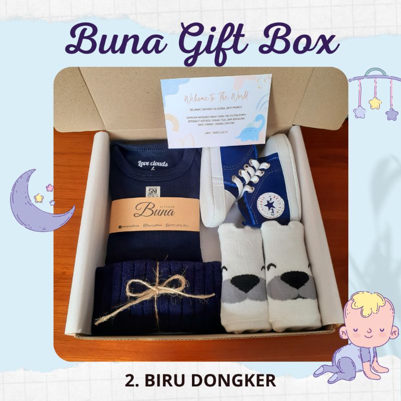 Buna Giftbox / Hampers Bayi / Kado Bayi / Parcel Bayi / Kado Bayi Laki Laki / Kado Bayi Perempuan / Parsel Bayi / Baby gift / Baby Gift Set / Gift Box / Hampers Newborn / Elmer Living-2. BIRU DONGKER