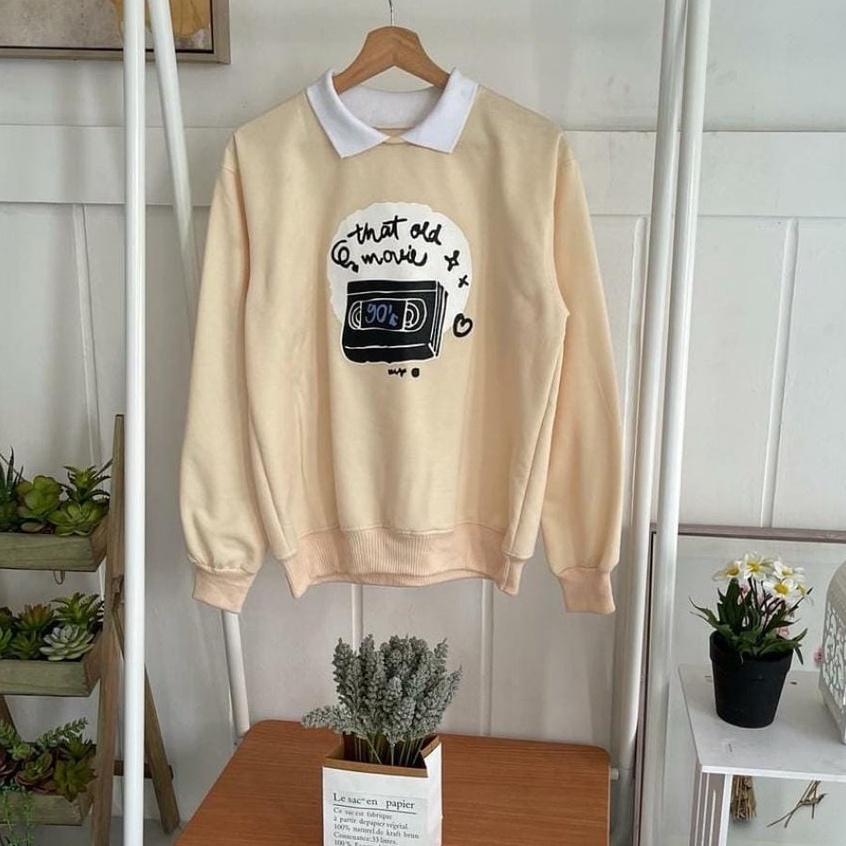 OLD MOVIE SWEATER FLEECE TEBAL PREMIUM OUTERWEAR KERAH REMAJA WANITA KOREAN STYLE