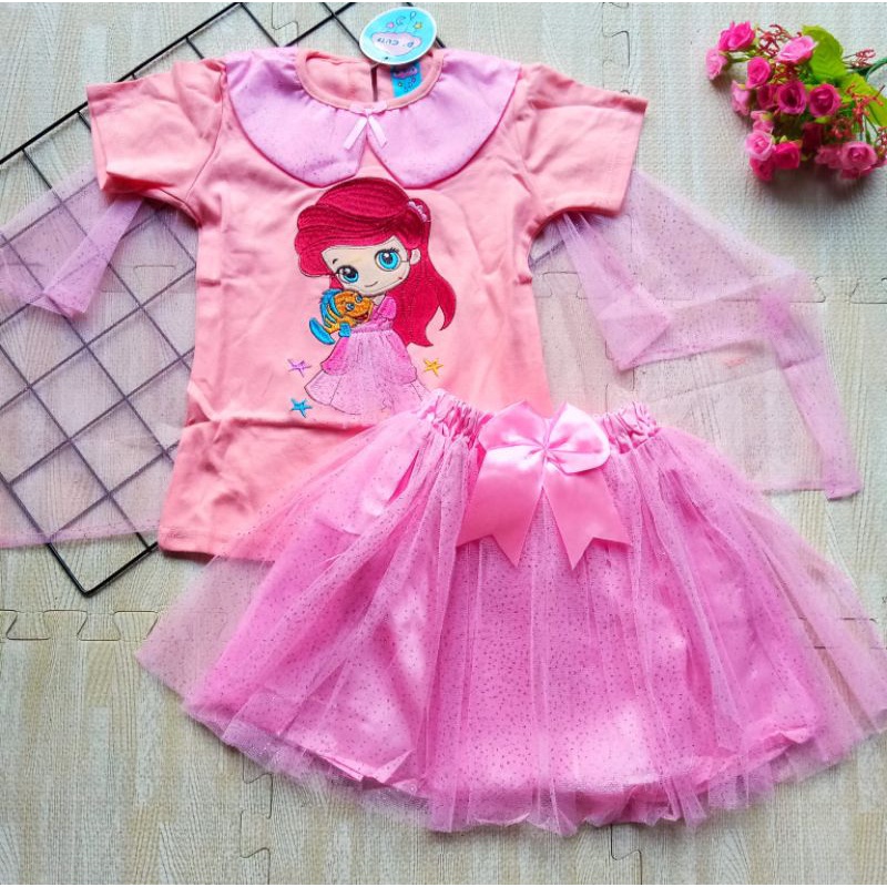 SETELAN BAJU PESTA ANAK CEWEK ROK TUTU + KAOS SAYAP 3-5 TAHUN / SETELAN ROK TUTU SAYAP PRINCESS ANAK PEREMPUAN 3 4 5 TAHUN