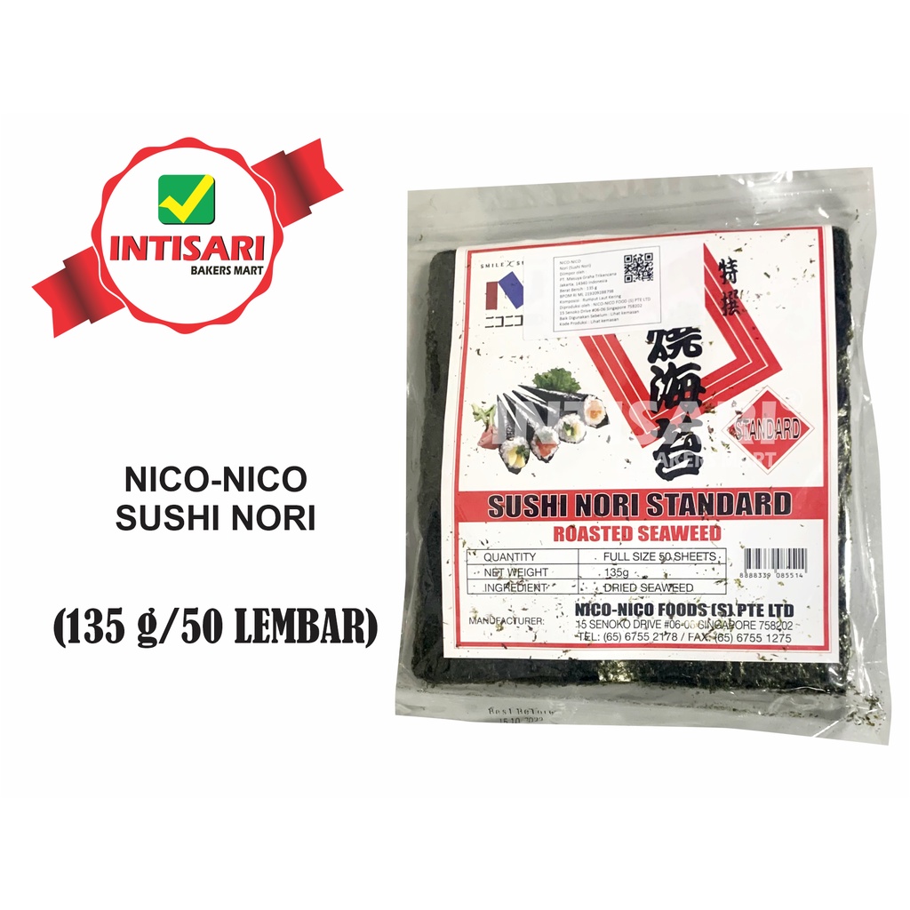 

NICO-NICO SUSHI NORI ROASTED SEAWEED 135 G (ISI 50 LEMBAR)