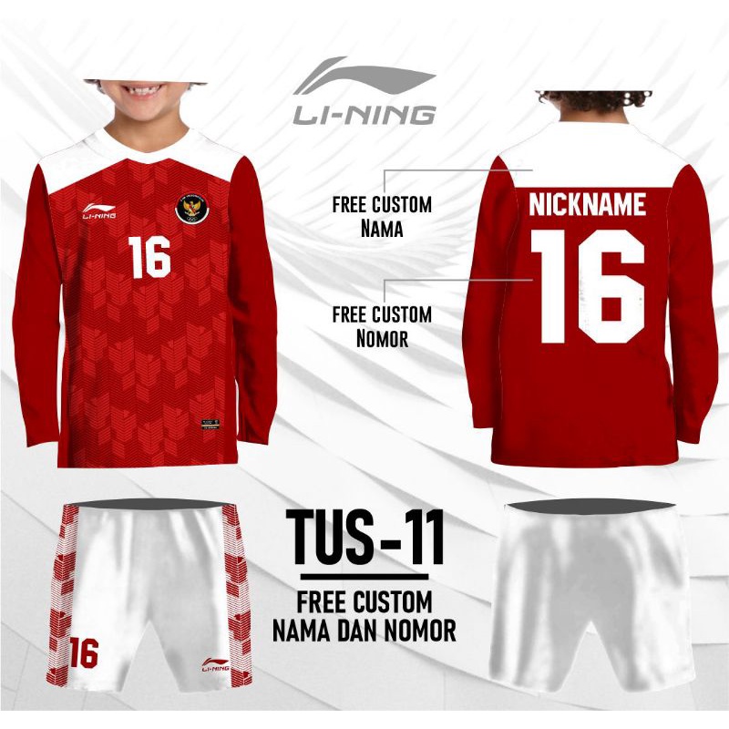 Stelan kaos timnas Indonesia Jersey sepak bola anak tim Indonesia lengan panjang