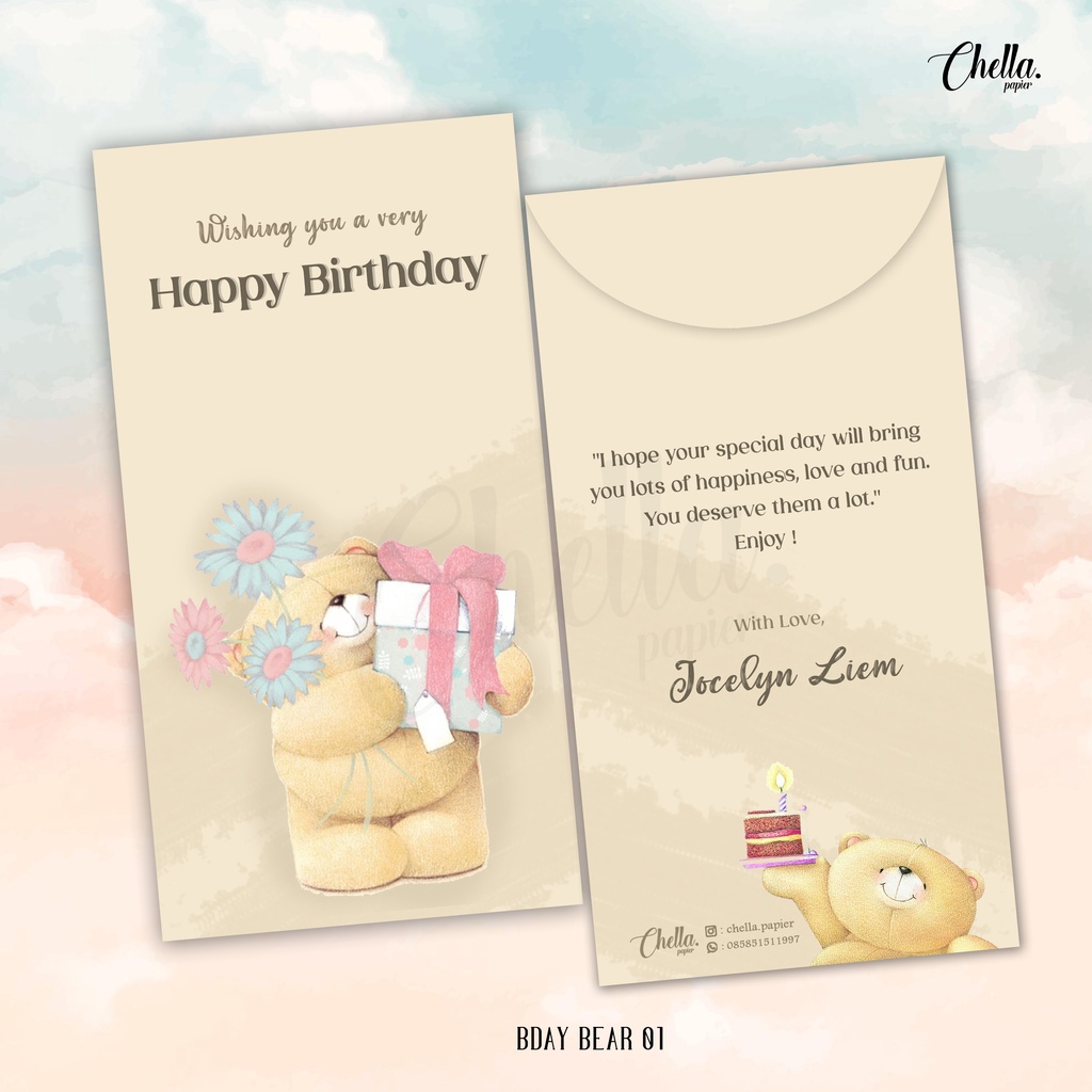 

BDAY BEAR - CUSTOM ANGPAO/AMPLOP BIRTHDAY (BISA TULIS NAMA) - ISI 6 PCS