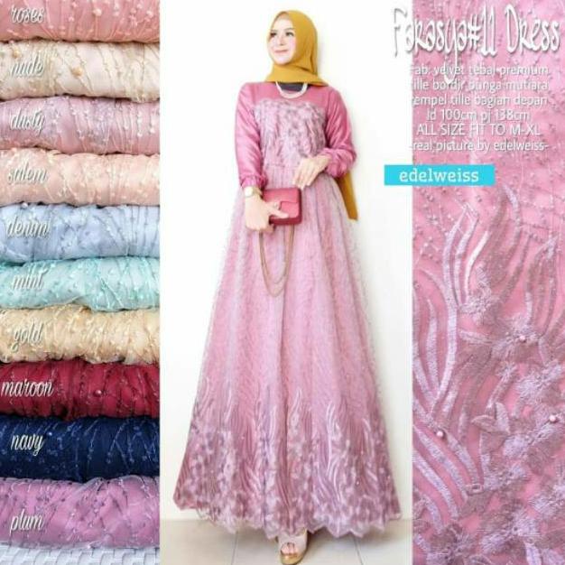 Azalea Dress Busui Gamis Polos Premium Gamis Polos Satin Dress Gamis Brukat Lucia Tile Dress Kondangan Kekinian Kombinasi Gamis Brukat Tile Remaja Dewasa Seragam Pesta Wanita Muslim Size M L XL
