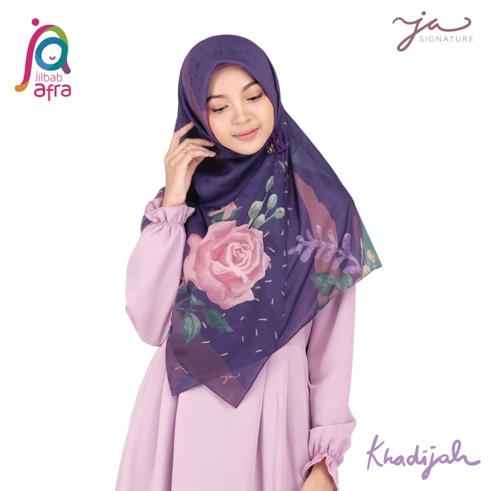 Jilbab Afra - JA Signature Printed Premium Scarf Khadijah - Hijab Segi Empat - Jilbab Voal Motif