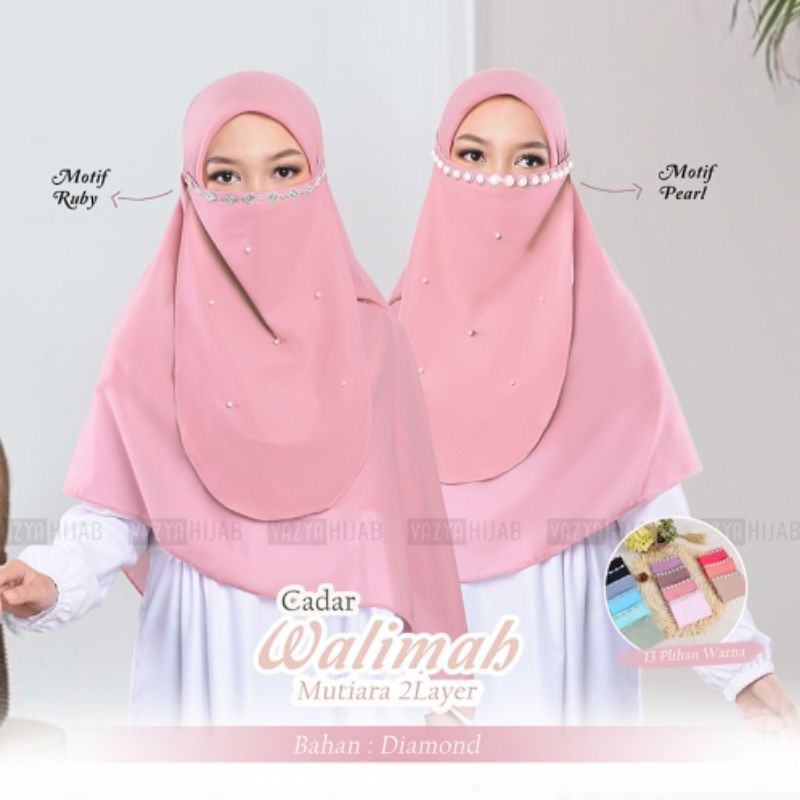 cadar walimah mutiara 2 layer niqab mewah muslimah fashion
