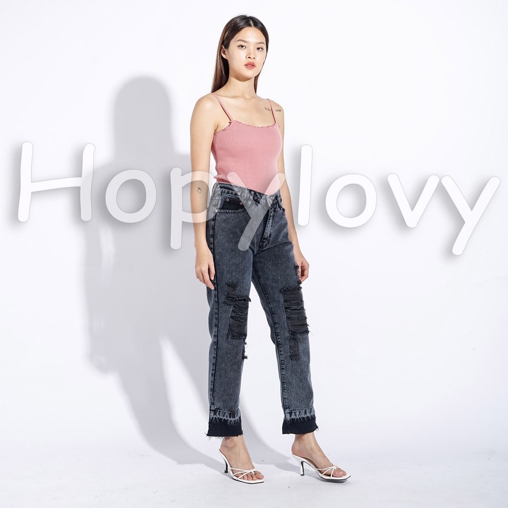 HOPYLOVY - Celana Boyfriend Wanita Ripped Jeans BF Baileya Snow Acid