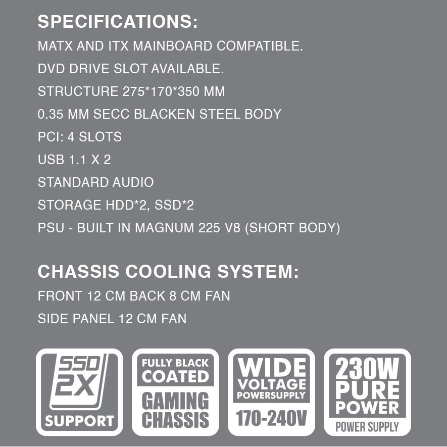 Casing PC Alcatroz Azzura ZEOX Mini ATX With 450 Watts Power Supply