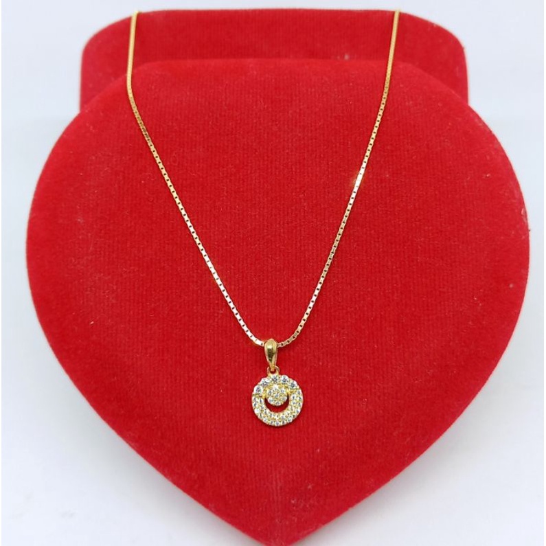 KALUNG SILVER 925 ASLI LAPIS EMAS /KALUNG ITALI KACA+LIONTIN MATA PUTIH/KALUNG ASLI SILVER/PERHIASAN KALUNG PERAK ASLI