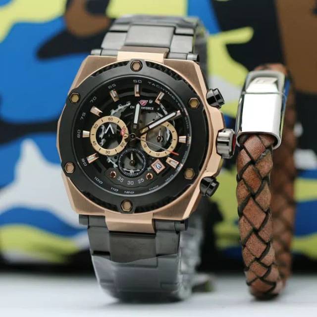 Jam Tangan Pria Chronoforce 5297 Rosegold Black Free Gelang Original Garansi Resmi 1 Tahun