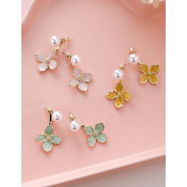 LRC Anting Tusuk Fashion  Pearl Drop Glaze Flower Earrings F88922