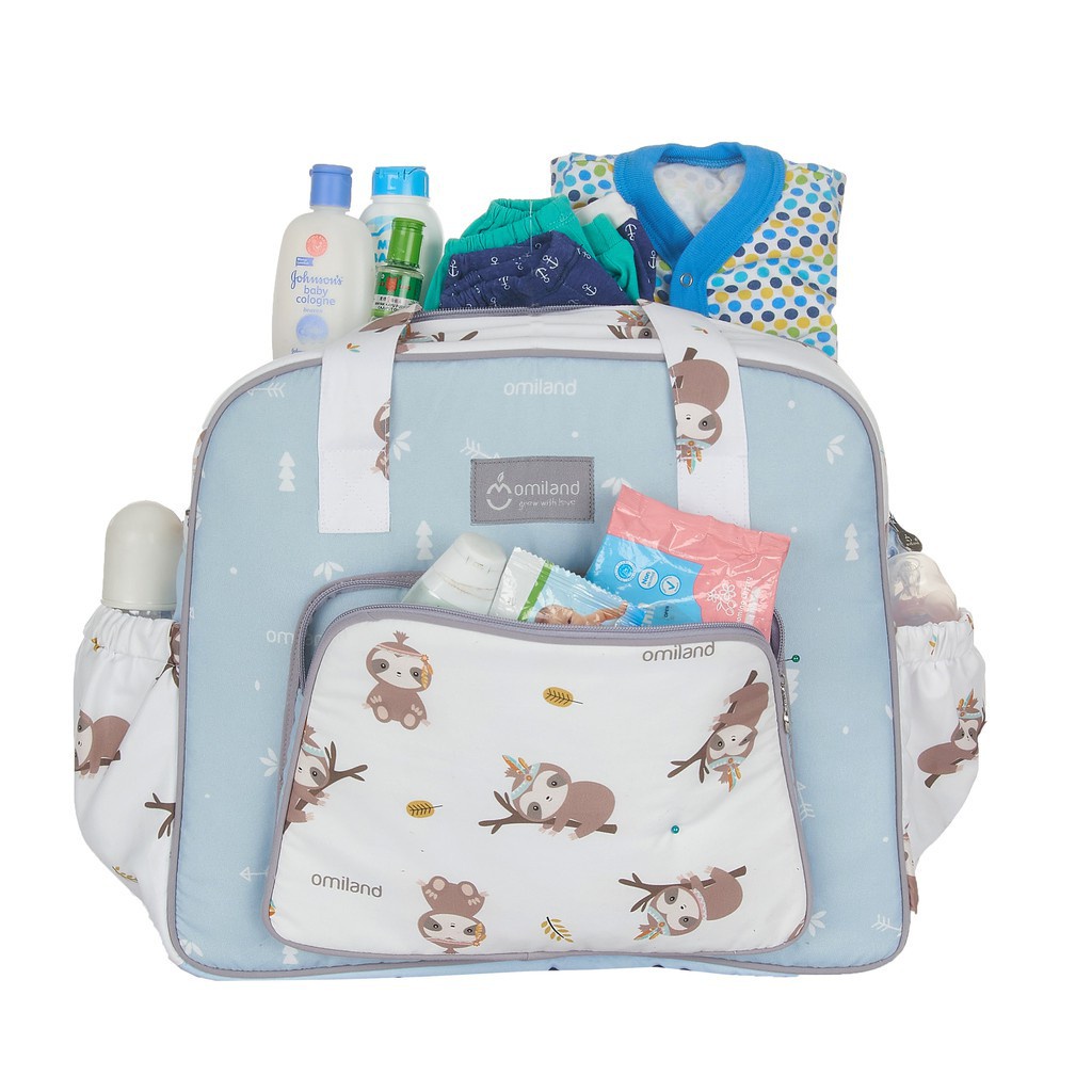 BabyCare Omiland Tas Perlengkapan Bayi Kecil Medium Besar Saku Print Sloth Series Arevyonlineshop