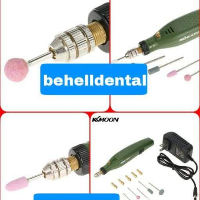Mini Drill set, alat poles Veneer Gigi Kelinci + Adaptor + mata bur poles veneer gigi palsu