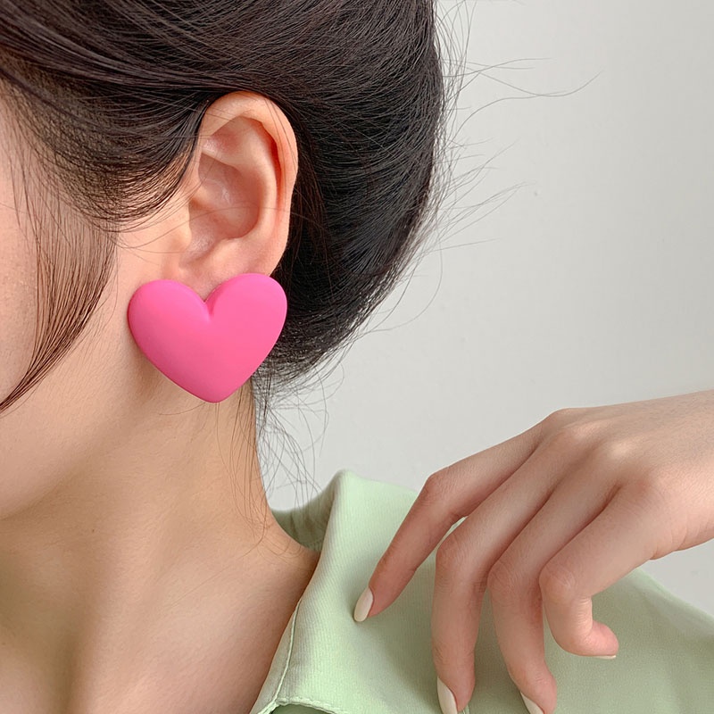 Anting Stud Bentuk Hati Warna Hitam Putih Pink Kuning Gaya Korea Untuk Wanita