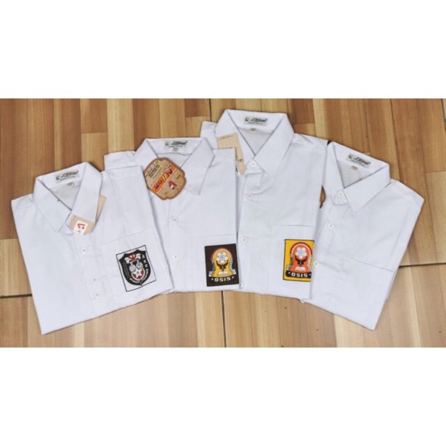 Baju seragam sekolah SD SMP SMA Polos putih lengan pendek badge 1-3L Litton bahan halus / hem putih