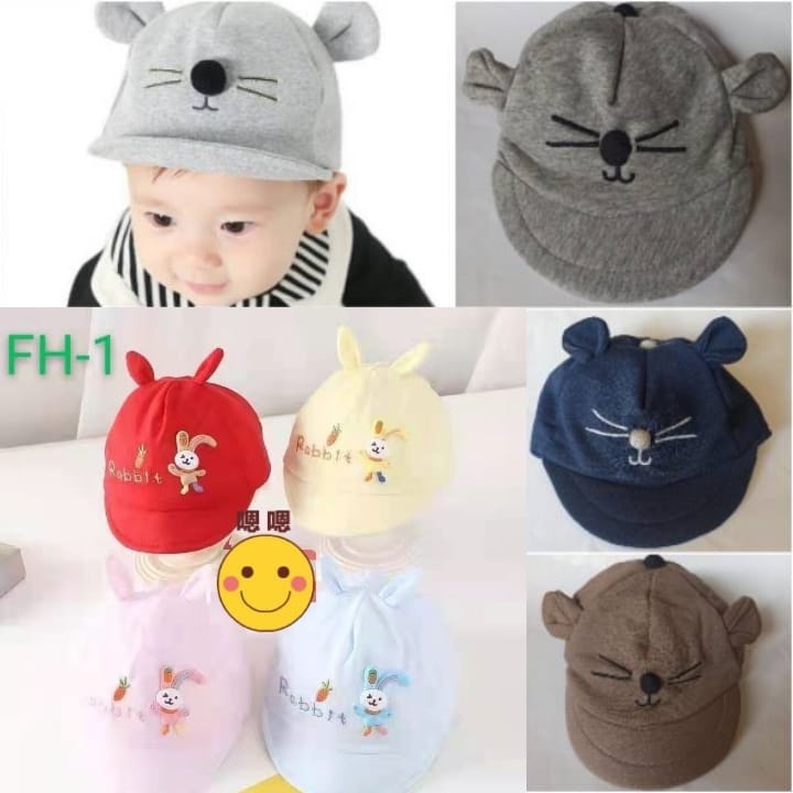 Topi Bayi Karakter Laki Laki Perempuan Model Apollo Usia New Born 0 - 3 Tahun Kualitas Terbaik Motif Kucing Rabbit Dino Micky Mouse