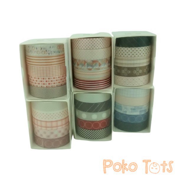 PMM Basic Pattern Tape 5pcs 10mm x 3m Masking Tape Selotip Pola Warna-Warni