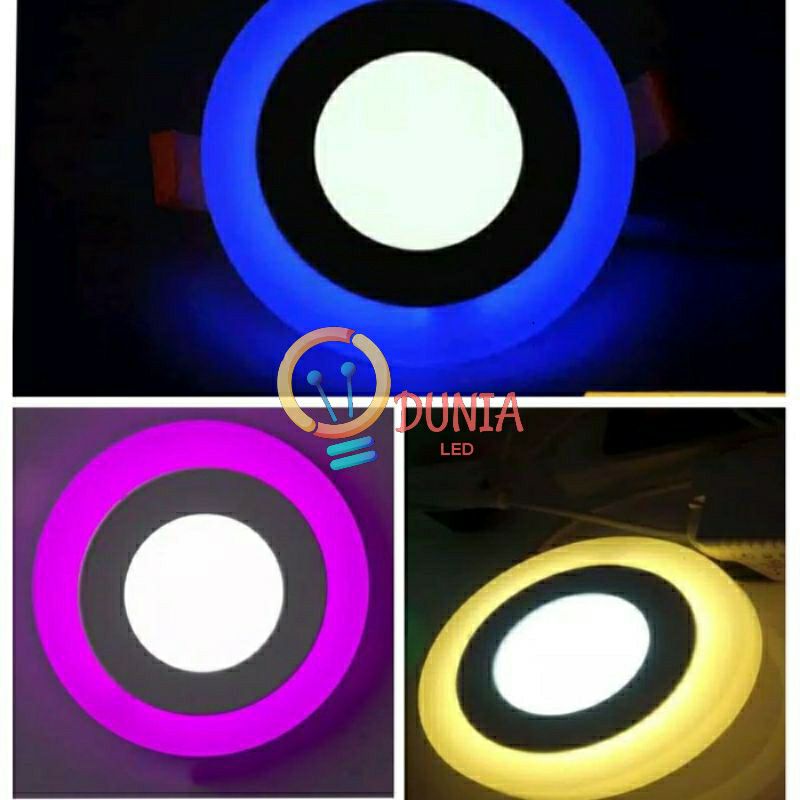 Panel LED 2 Warna 3+3  Watt Biru/Kuning/Pink / Down light / Inbouw BULAT