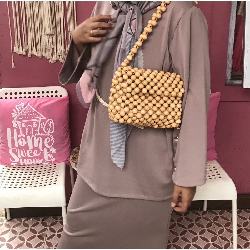 beaded bag pearl bag tas kayu mute kayu