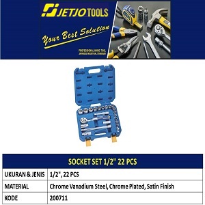 Socket Set 22 Pcs JETJO TOOLS 200711 / Socket Set 1/2" 6 PT LAKONI PRO / PROMO
