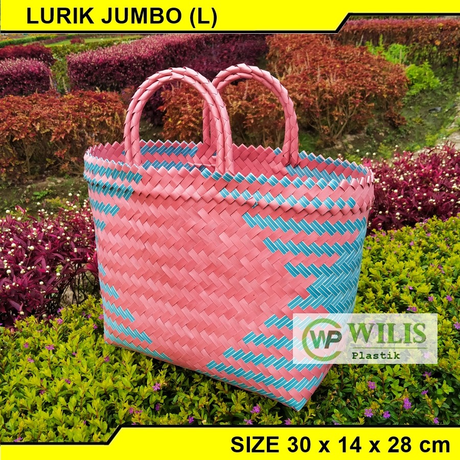 Tas Anyaman Plastik Lurik Jumbo (L) / Tas Anyam  Keranjang Belanja / Tas Bingkisan Hampers Parcel