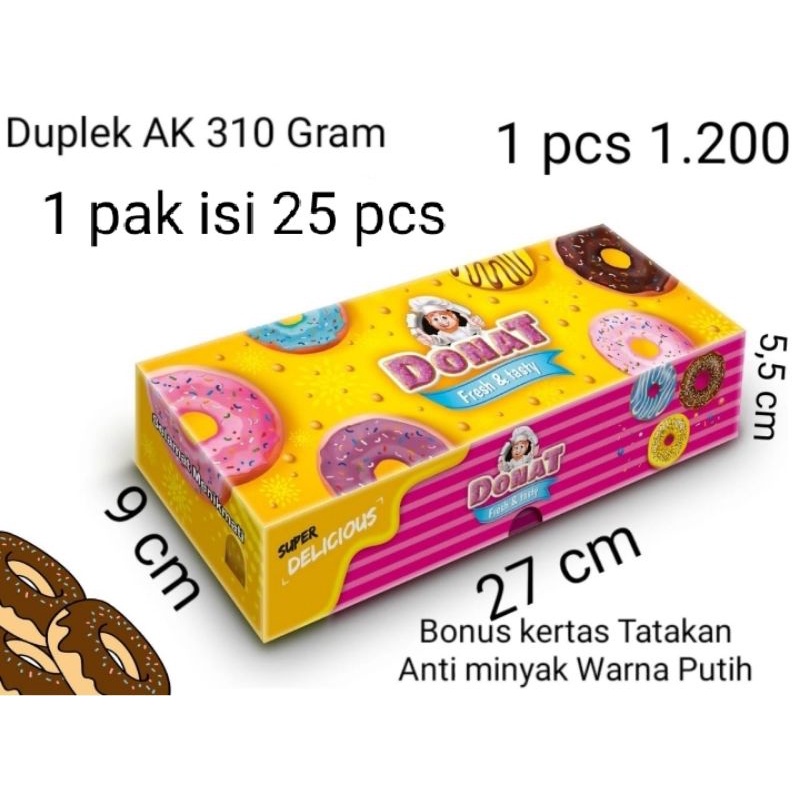 

DUS/KOTAK DONAT ISI 3 PCS DONAT BESAR UK 27X9X5.5 CM BAHAN DUPLEK AK 310 g Tebel.