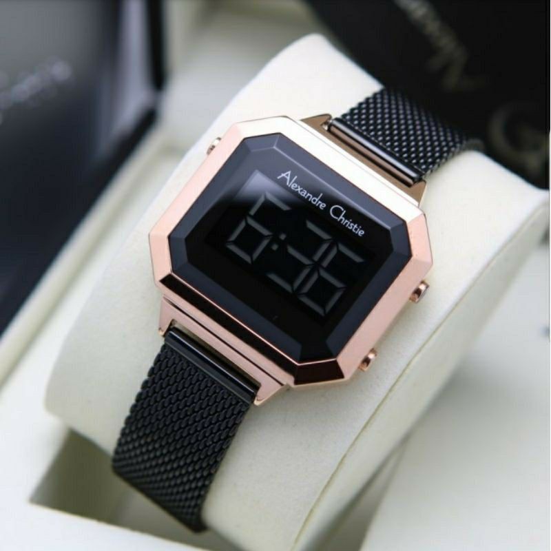 JAM TANGAN WANITA ALEXANDRE CRISTIE AC 9338 BLACK ROSEGOLD