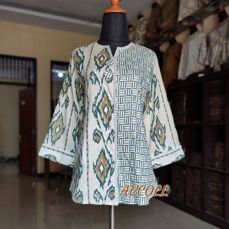 tey-17 Batik wanita ASJ SA HRB026 Kenongo Kemeja Tosca Pendek-Raster songket