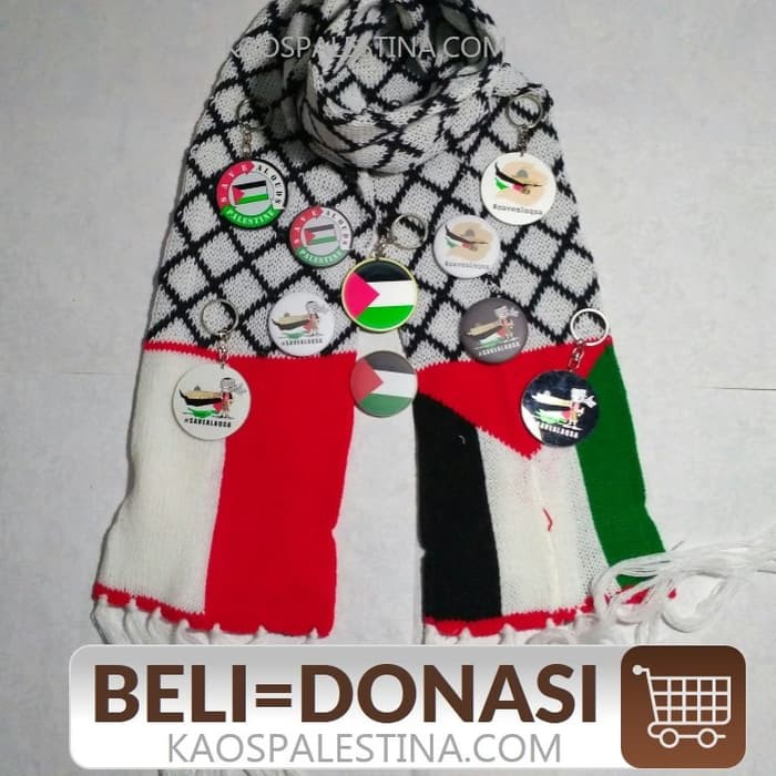 Jual Syal Palestina untuk donasi Plus Ganci dan Pin Palestine Murah