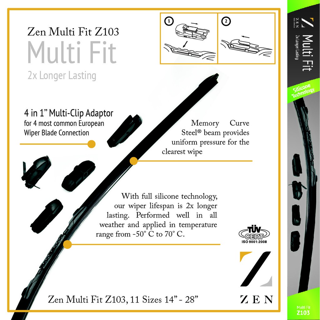 1PCS WIPER SILIKON SILICONE Z103 ZEN MULTI FIT MOBIL EROPA 14&quot; - 28&quot; inch Depan bmw vw mercedes benz Ford audi