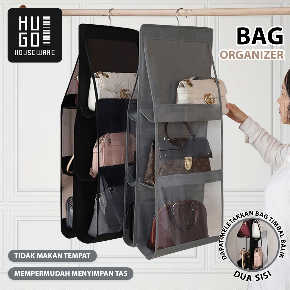 HUGO Rak Tas Gantung Bag Organizer Kotak Tempat Penyimpanan Anti Debu Gantungan tas