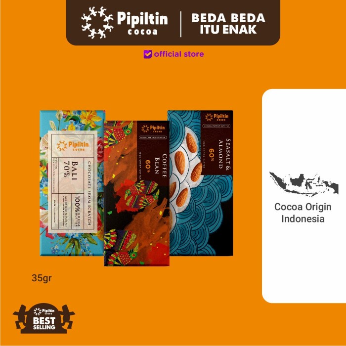 

COKELAT- PIPILTIN COCOA CHOCOLATE - CHOCOLATE PACKAGE 3 BAR 35GR -COKELAT.