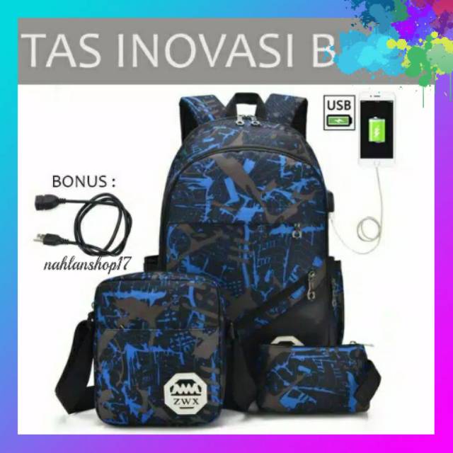 BACKPACK FASHION / TAS RANSEL SEKOLAH USB / TAS 3IN1 BACKPACK PUNGGUNG RANSEL PORT USB